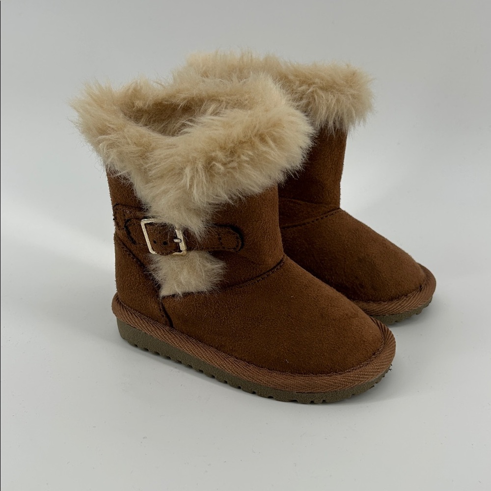 Children's Place Brown Faux Fur Lined Buckle Boots Girl Toddlers Size 5